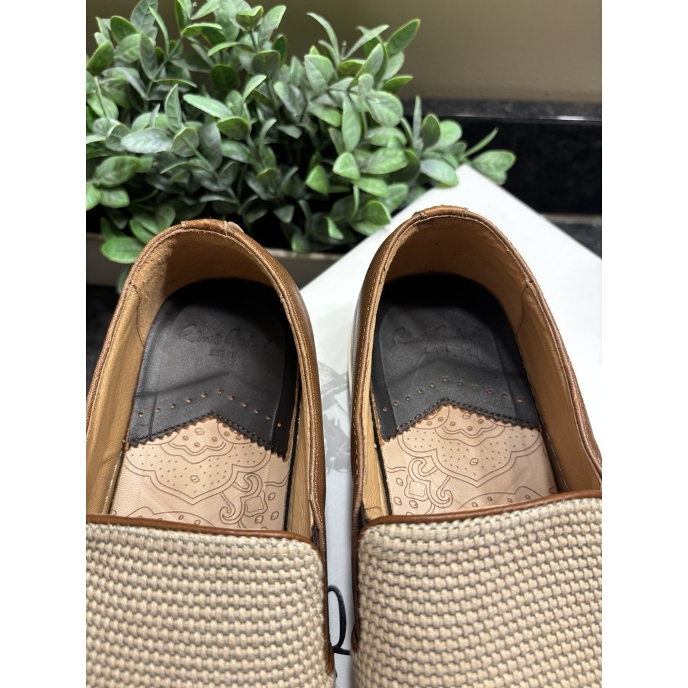 Robert Graham Mens Sz 10 Slip On Nico Loafers Breathable Ivory W/ Brown Leather - Picture 10 of 13